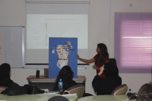 Giving a talk at the Royal University for Women in Bahrain on Climate Change Impacts on Bahrain Island (2014)