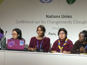 Opening the First Young Feminist Day at the UNFCCC COP21 in Paris along with inspiring young sisters from around the world.